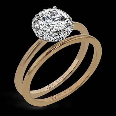 Rose Gold Halo Wedding Set